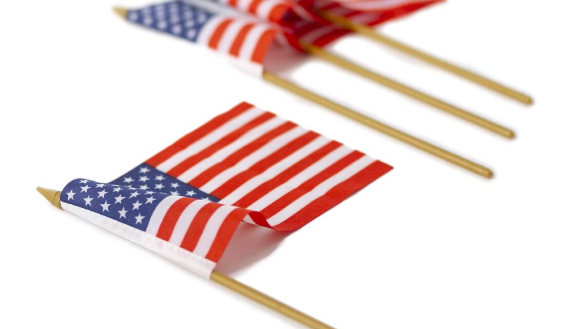 Petits drapeaux Américain bâtons beiges